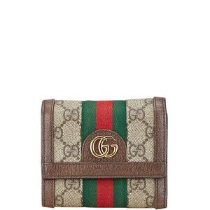 Gucci GG Supreme Ophidia Tri fold Wallet Brown Leather